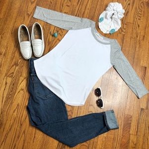 NYLON APPAREL 3/4 sleeve curved hem baseball tee s